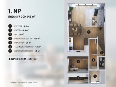 Vizualizace přízemí 148 m²